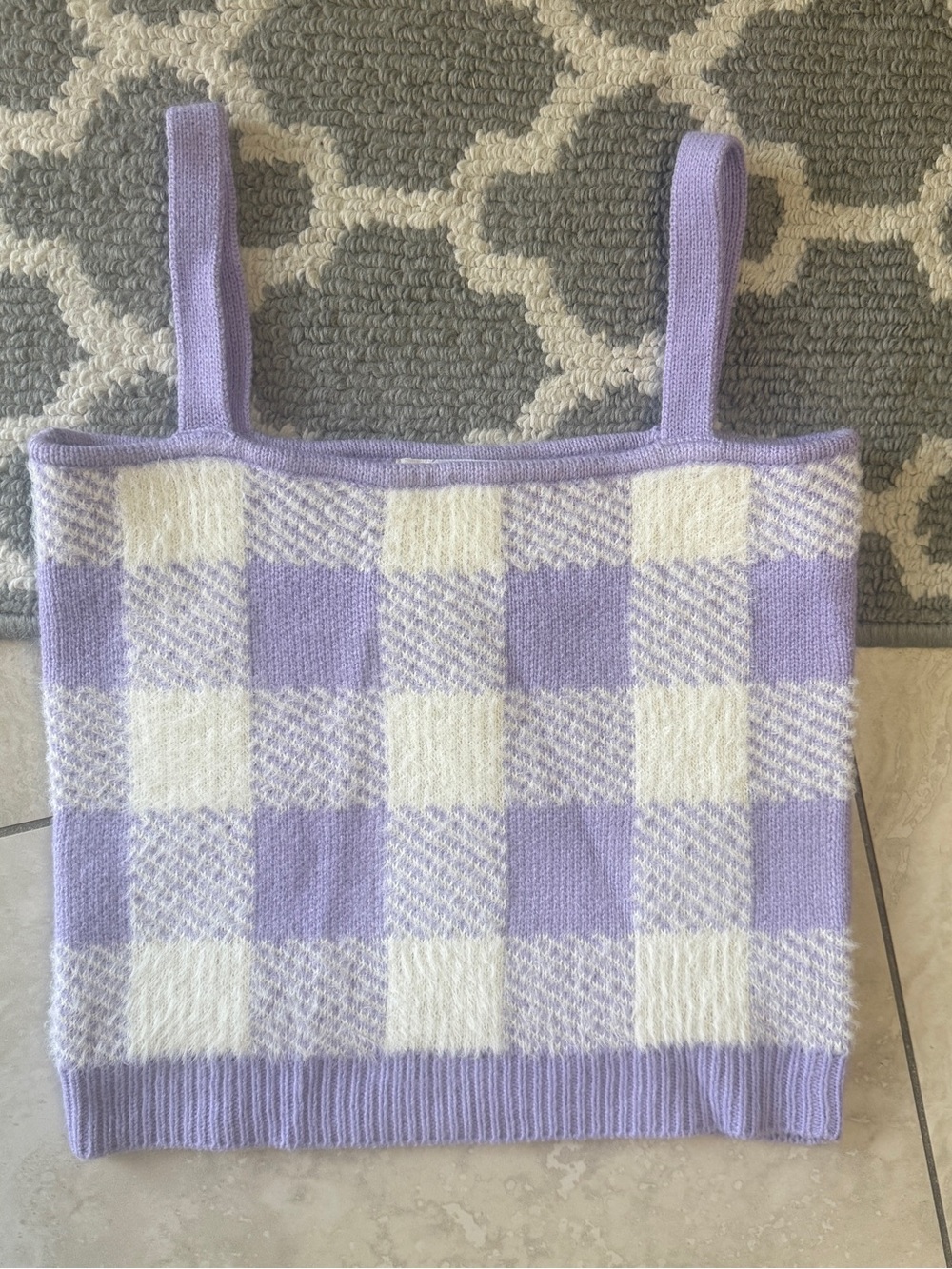 Lavender & White Check Knit Crop Top